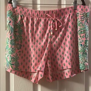 Lilly Pulitzer Pink and Green Athletic Shorts with Tropical Print